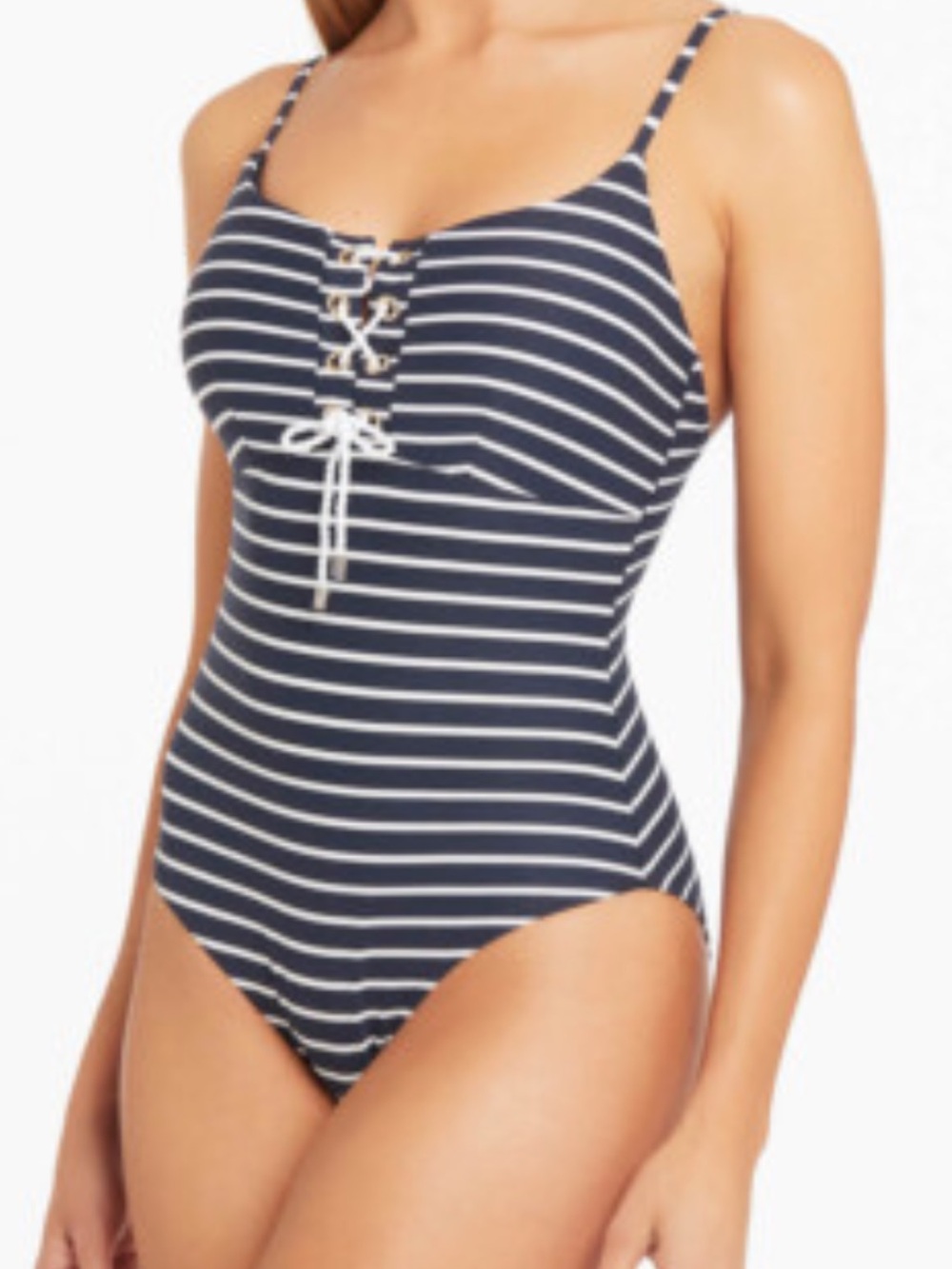 Sea level swim Striped Lace-Up One-Piece Swimsuit